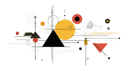 Obraz premium Abstract Geometric Shapes on White: A design featuring abstract geometric shapes like triangles, circles, and lines, isolated on a Transparent background, PNG file.