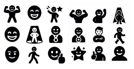 Expressive emotions solid icons set – silhouette, filled, mood and feelings symbols