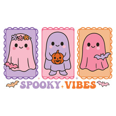 Spooky Vibes - Cute Spooky Ghost Halloween T-shirt Vector, Scary Halloween Ghostly Illustration, Spooky Vibes Saying, Holiday Seasonal Shirt Design