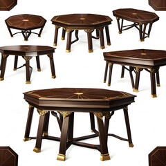 Elegant antique-style wooden octagon table with central pedestal base isolated on white background