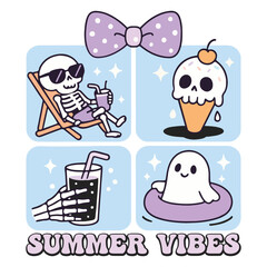Summer Vibes - Cute Spooky Ghost Halloween T-shirt Vector, Scary Halloween Ghostly Illustration, Spooky Vibes Saying, Holiday Seasonal Shirt Design