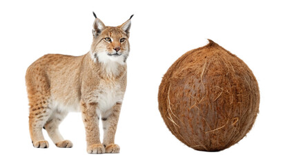 Lynx animal and Coconut fruit isolated on transparent