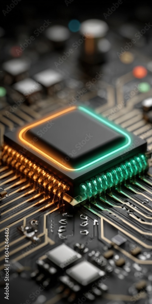 Poster advanced computer chip with rgb lighting
