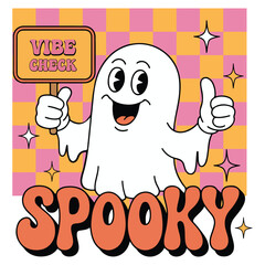 Vibe Check Spooky - Cute Spooky Ghost Halloween T-shirt Vector, Scary Halloween Ghostly Illustration, Spooky Vibes Saying, Holiday Seasonal Shirt Design