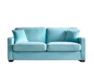 Relaxing blue couch for modern living room indoor furniture design. Isolated on transparent background, png.