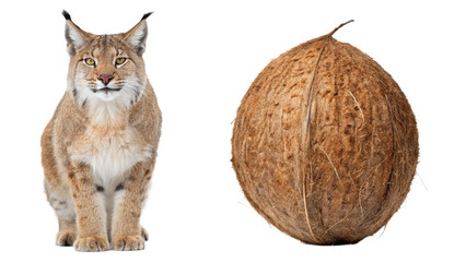 Lynx animal and Coconut fruit isolated on transparent