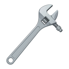 Silver Adjustable Wrench Tool on White Background