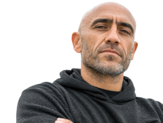 Confident man portrait outdoor setting lifestyle photography close-up. Isolated on transparent background, png.