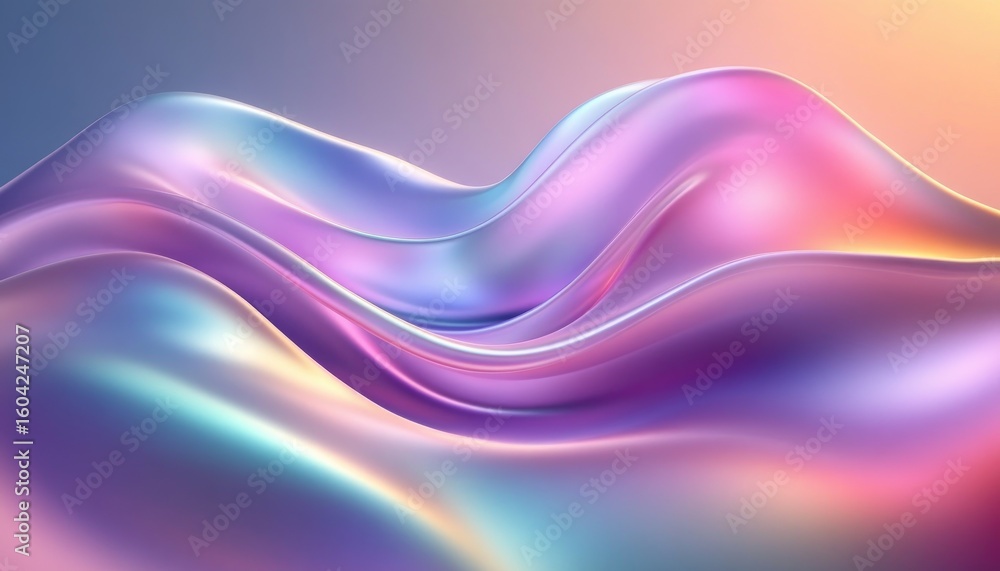 Poster abstract fluid fabric waves with pastel gradient color and shiny texture