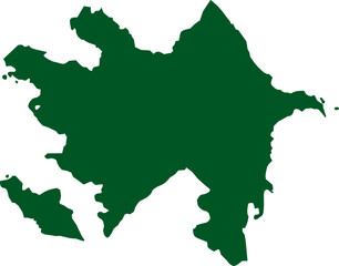 Green silhouette map of Azerbaijan on a white background. High-quality vector illustration ideal for educational content, geographic infographics, and political or cultural designs.