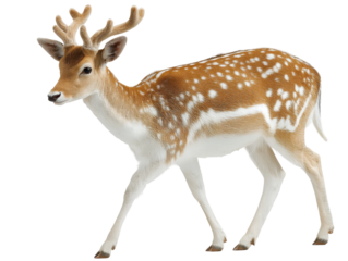 Graceful deer walking in nature wildlife photography peaceful scene. Isolated on transparent background, png.