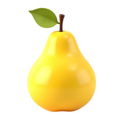 Yellow pear with stem and leaf isolated on transparent background