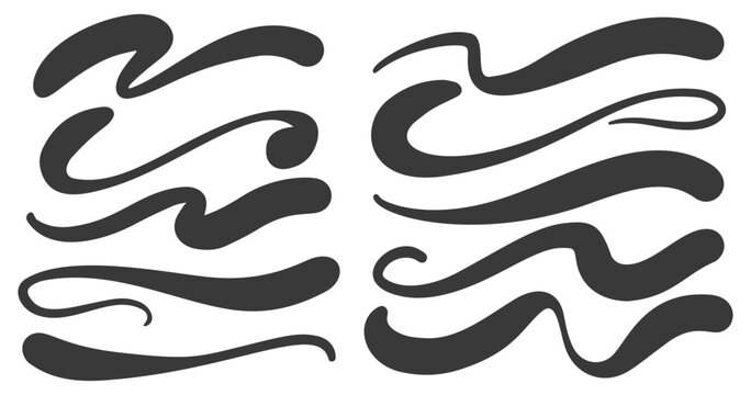 Underline swoosh and swash vector hand drawn calligraphy signs. Vector curly strokes. Decorative elegant elements. Squiggly wavy flourish