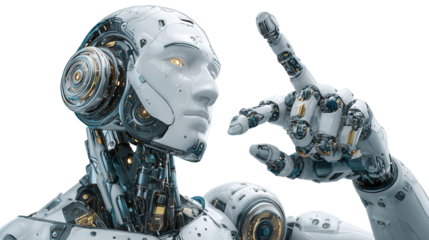 AI and Robotics: Futuristic AI and robotics with humanoid features, advanced interfaces, and cutting-edge technology, isolated on a Transparent background, PNG file.