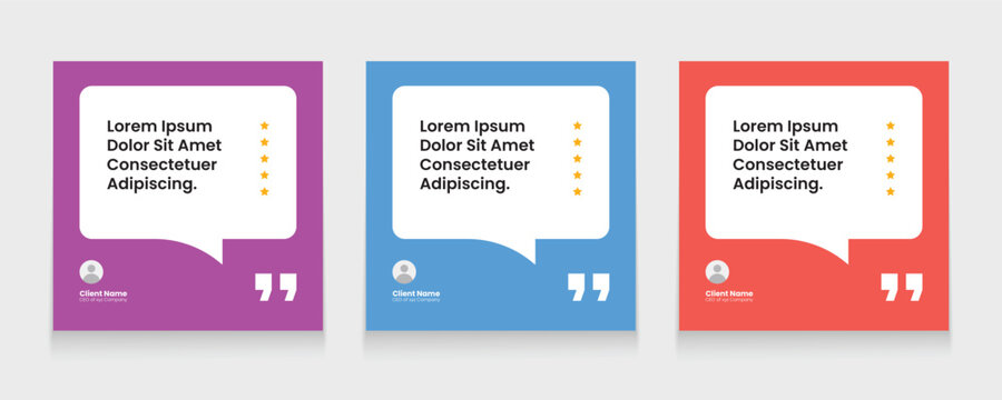 Quote frames blank templates set. Set of speech bubble quotes template. Textbox isolated on a color background. Clients' testimonials text in brackets, citation empty quote bubbles.