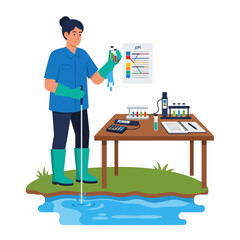 Female Scientist Analyzing Water Sample with Scientific Equipment