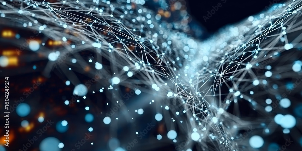 Poster intricate digital network design with abstract data connections and futuristic technology elements