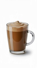 cup of coffee with sugar, Exquisite glass of hot chocolate latte topped with fluffy whipped cream and cocoa powder for a cozy winter beverage isolated on transparent background