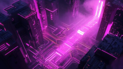 A Cyberpunk Cityscape with Glowing Neon Accents and Technological Architecture