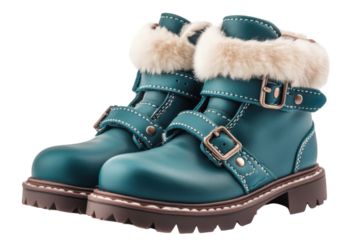 Blue Buckle Booties Stylish Warm Winter Footwear Fur Trim Trendy Design Kid s Fashion Durable Sole