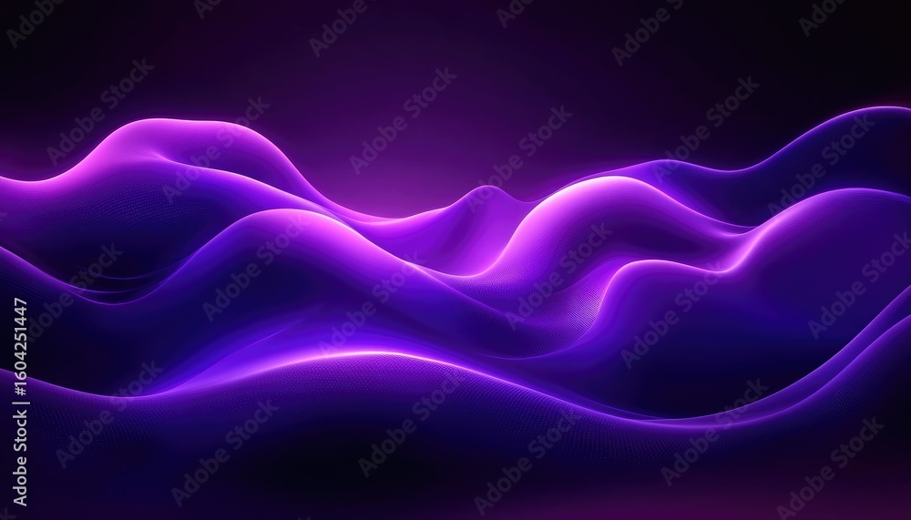 Poster luminous purple waves pattern, abstract flowing form on dark gradient background