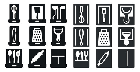 Fototapeta premium Kitchen tools solid icons set – filled, flat, cooking and culinary symbols