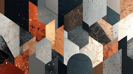 Abstract Geometric Background of Hexagons with Stone Texture