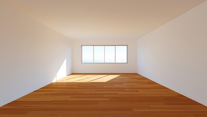 Empty Room with Wooden Floor and Natural Light Streaming Through Window Ready for Interior Design Projects and Home Staging