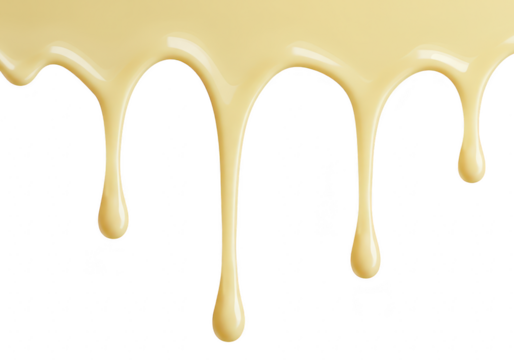 A creamy white chocolate sauce is dripping smoothly down creating a sweet and