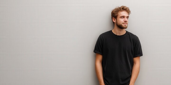Casual Young Man Leaning Against a Wall, Exuding Confidence and Relaxation