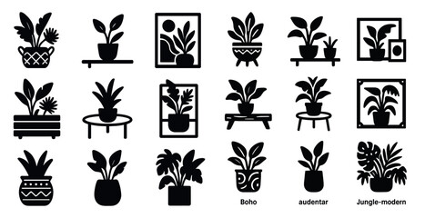 Fototapeta premium Plant and nature silhouette icons set – filled, botanical, gardening elements