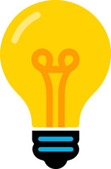 Flat Icon of Glowing Light Bulb with Blue Base for Ideas and Innovation