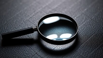 A magnifying glass resting on a textured surface, creating intriguing light refractions and patterns.