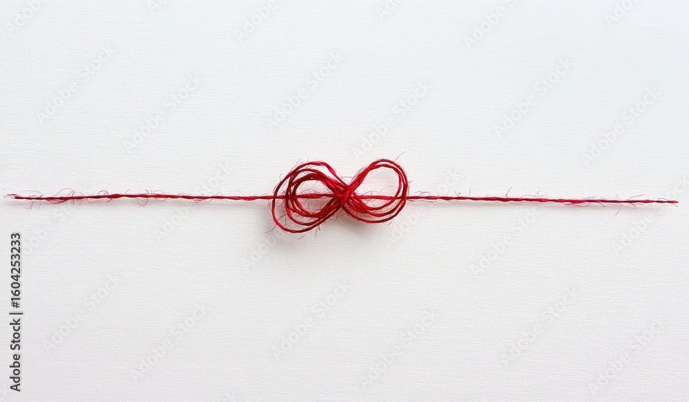 Poster red twine knot on white textured background simple minimalist design flat lay art