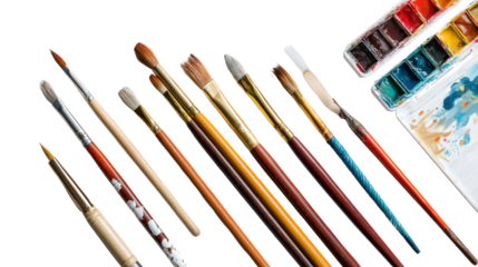 Artistic Pencil and Sketchbook: A flat lay of an artistic pencil and sketchbook with a finished sketch, isolated on a Transparent background, PNG file.