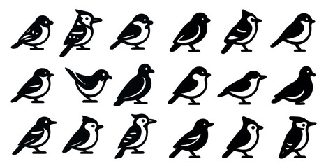 Birds silhouette icons set – nature, avian species, vector graphics collection