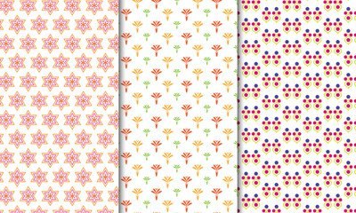 Star Motif and Colorful Folk Flower Pattern Set &ndash; Retro Style Vector