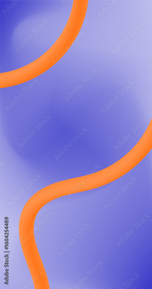 Poster gradient abstract blue background with orange fluid pipe lines vertical vector illustration