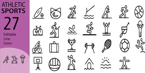 Naklejka premium Minimalist Sports Icon Set – Flat Black Vector Symbols for Fitness, Gym, and Athletics