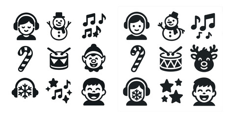 Christmas and winter solid icons set – festive, holiday, seasonal symbols