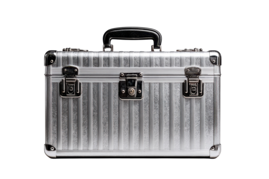 Silver Case on Black Background Metal Tool Box Textured Suitcase Steel Briefcase Industrial Storage
