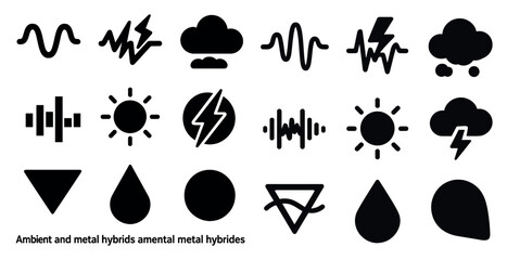 Weather and nature solid icons set – filled, silhouette, climate symbols