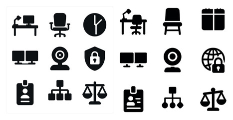 Office and security solid icons set &ndash; filled, workplace, data protection symbols