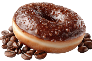 Chocolate Glaze Donut with Fresh Roasted Coffee Beans Delicious Morning Treat Dessert Indulgence