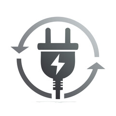Obraz premium Electrical Plug with Recycle Arrows Symbolizing Renewable Energy and Sustainability