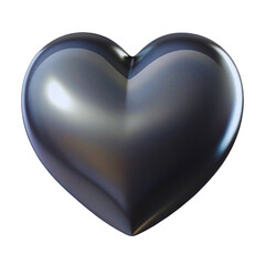 Shiny metallic dark gray heart shape with reflections isolated on a transparent background love