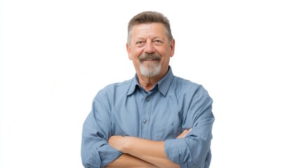 Confident Middle-Aged Man Smiling with Arms Crossed Against a White Background
