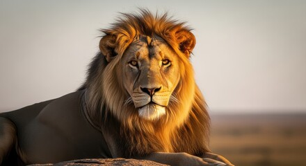Majestic African Lion at Golden Hour: Serene Portrait