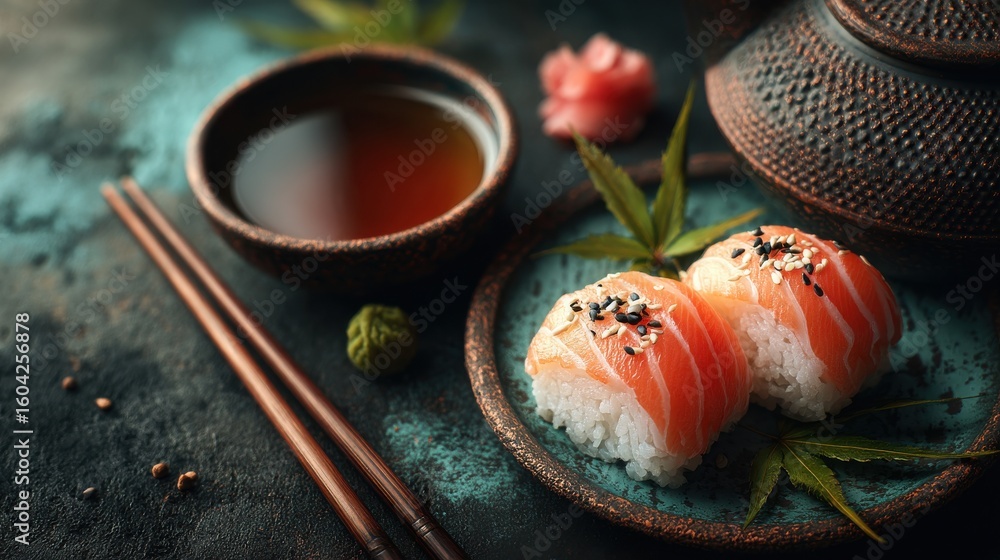 Poster isolated sushi shot with subtle textures and minimal setup