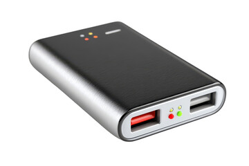 Sleek portable charger power bank gadget technology device battery backup usb ports indicator lights